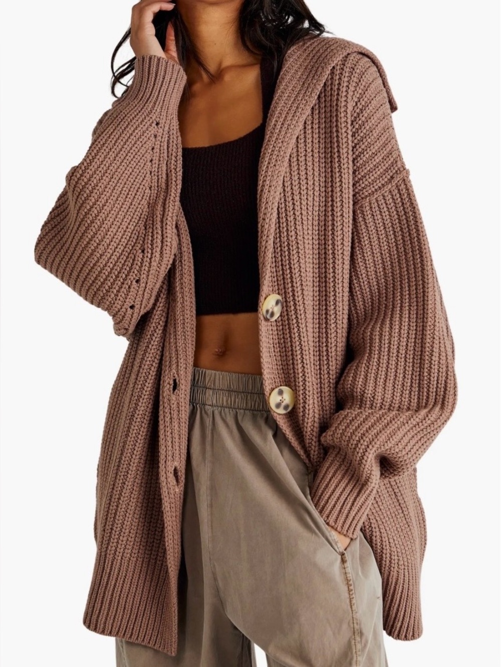 Free People Swim Too Deep Cardigan in Mocha Brown - Oversized M